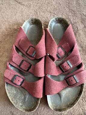 Betula by Birkenstock Women's Triple-Strap Suede Sandals in Wine